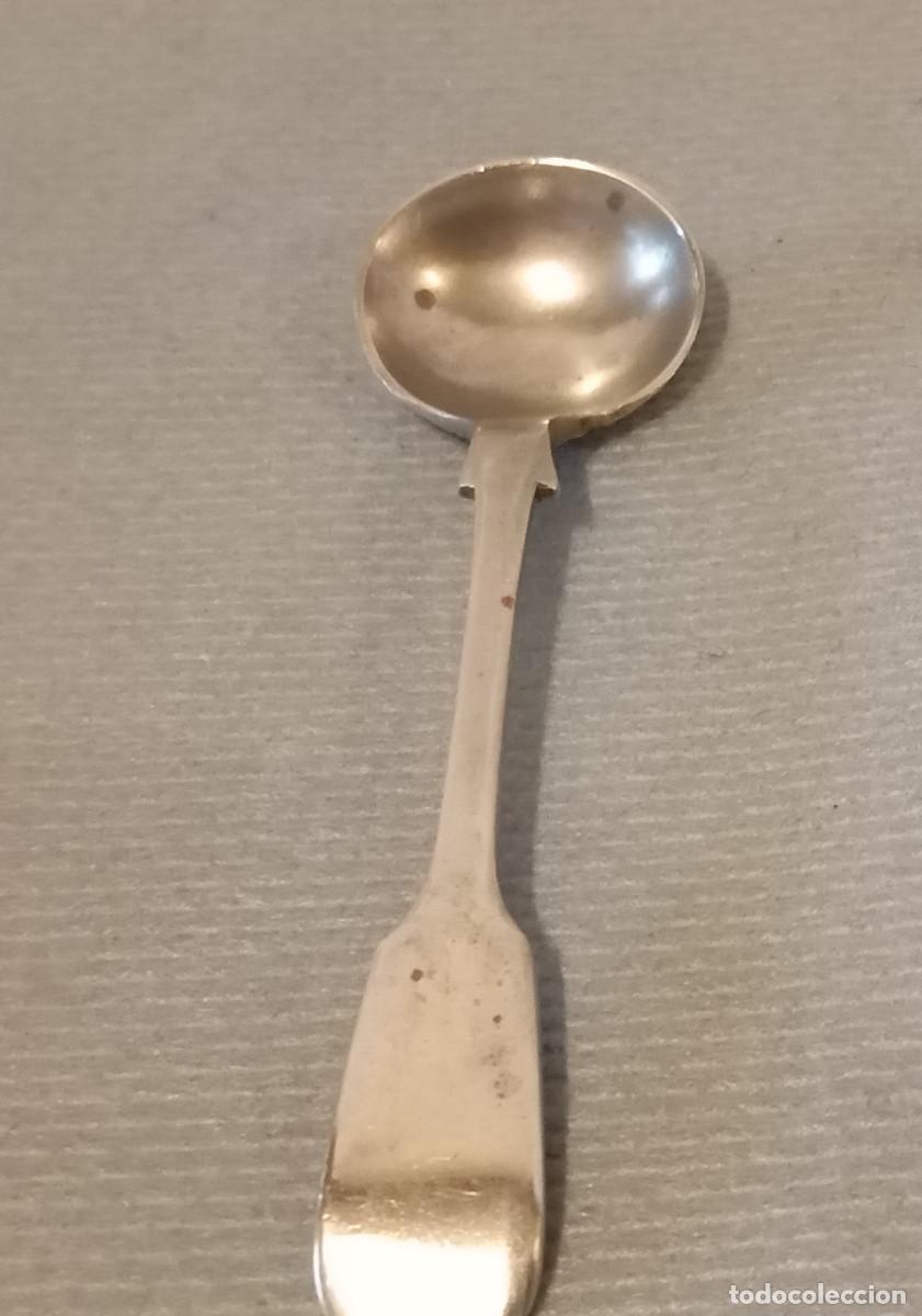 Antig&uuml;edades: Cuchara mostaza J & G Plateada. Cuchara antigua con ba&ntilde;o de plata de estilo victoriano