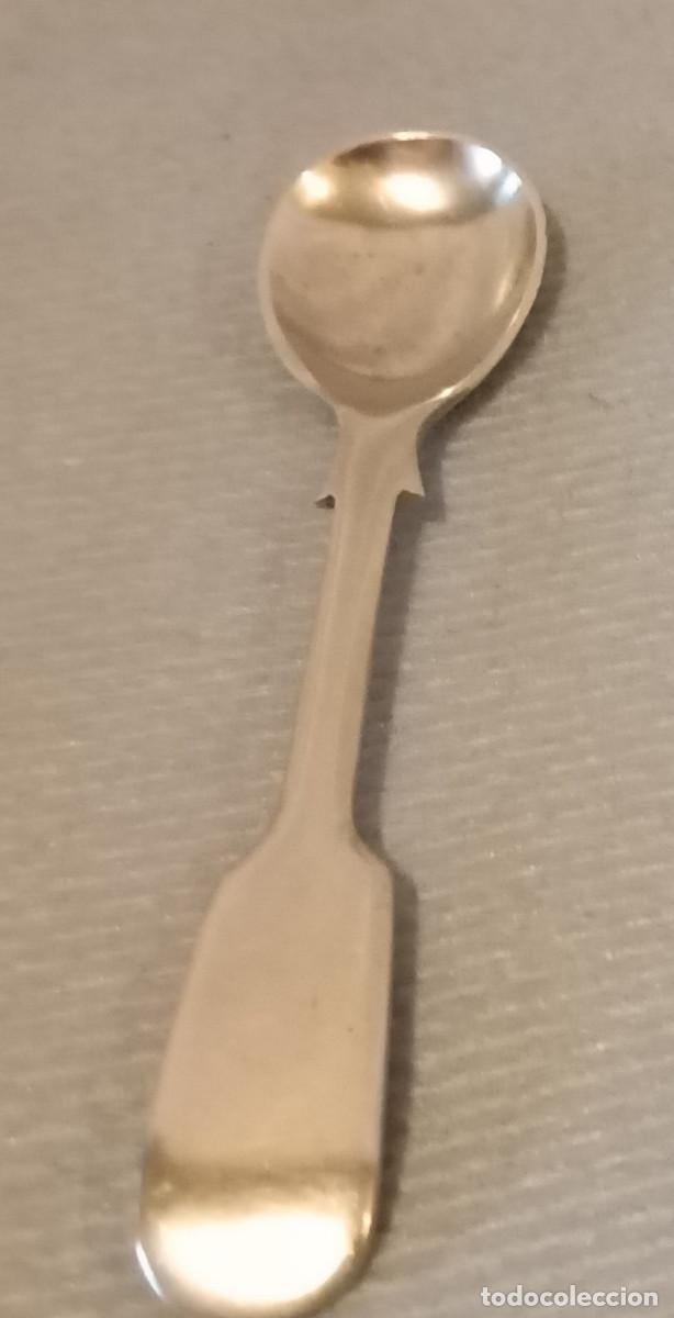 Antig&uuml;edades: Cuchara mostaza J.G.G.S plateada. Cuchara antigua peque&ntilde;a dise&ntilde;ada para mostaza