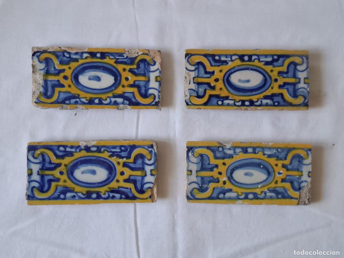 Antiques: Cuatro azulejos Talavera siglo XVII extraordinario estado