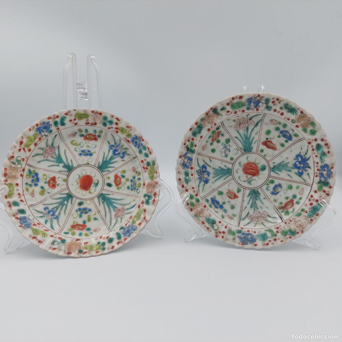 Antig&uuml;edades: Pareja de platos porcelana china familia verde siglo XIX