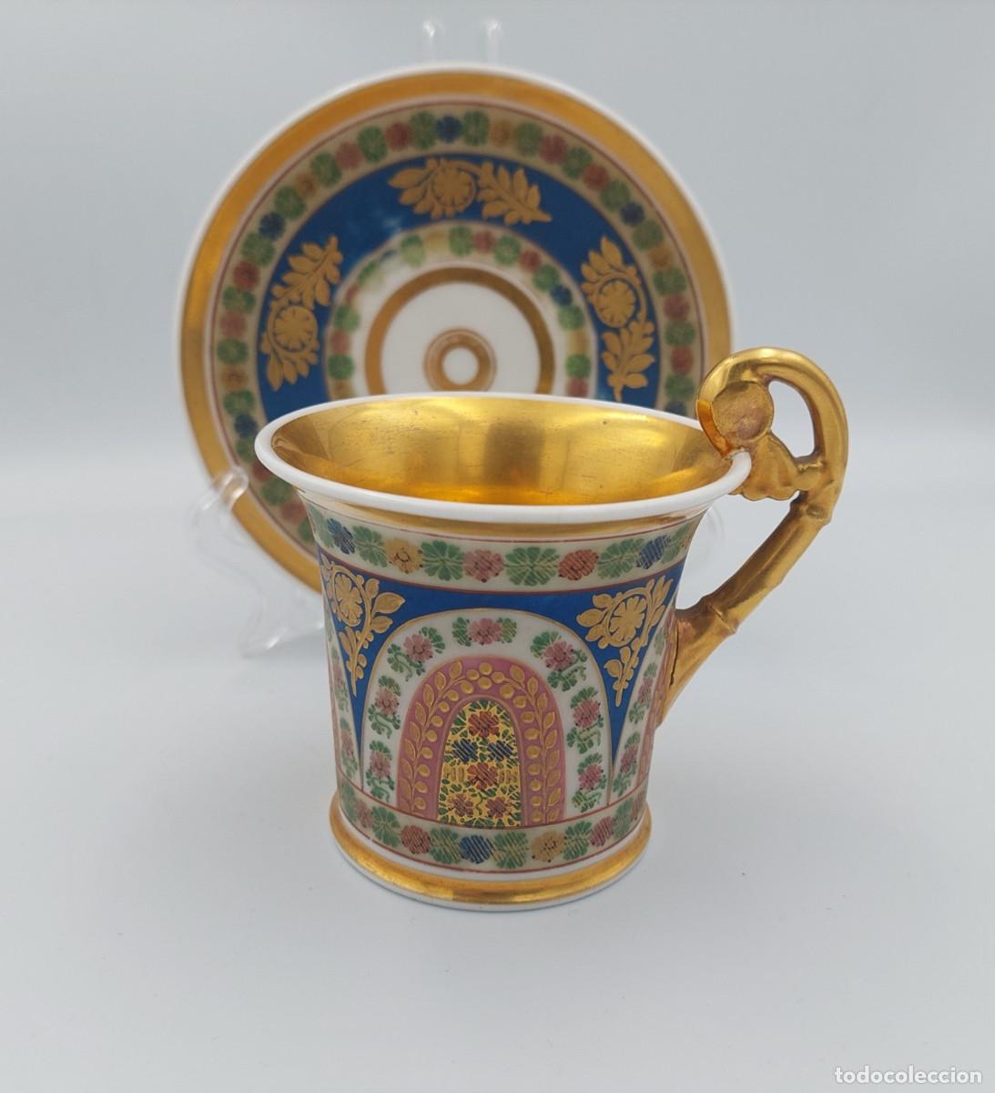 Antig&uuml;edades: Taza y plato de porcelana de Paris 1810