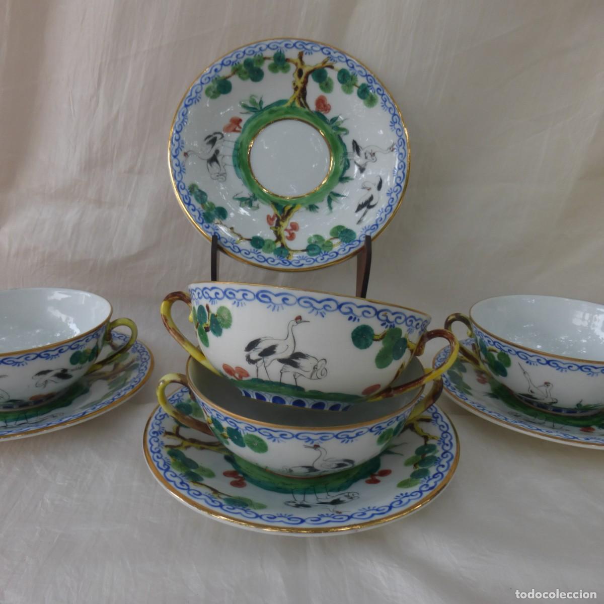 Antig&uuml;edades: JUEGO DE PORCELANA BIDASOA 4 CUENCO PLATO PINTADOS A MANO CHINOISERIE S. XX PORCELAIN BOWLS PLATES