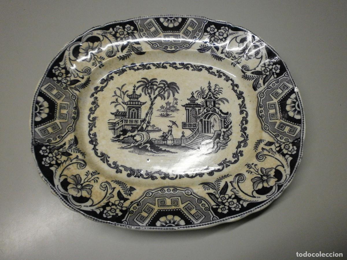 Antig&uuml;edades: antigua fuente real fabrica sargadelos china opaca azul serie chinesca siglo XIX