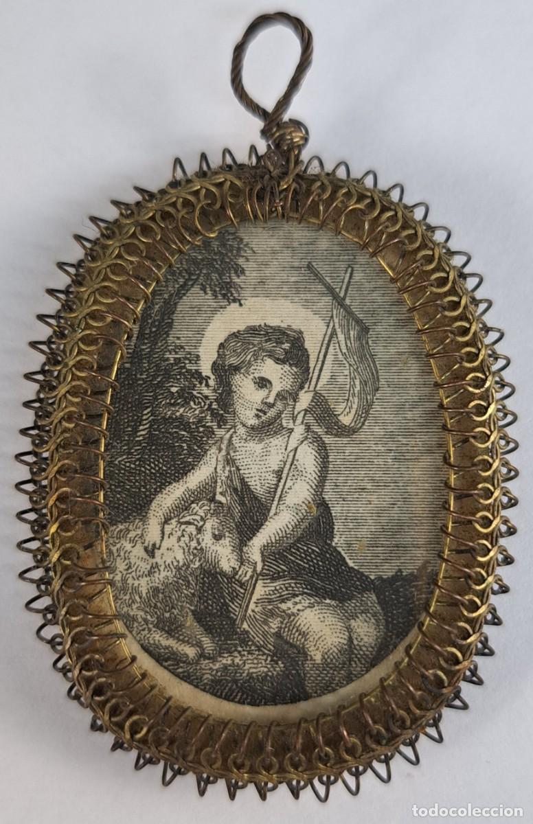Antig&uuml;edades: Relicario o medall&oacute;n devocional, Santa In&eacute;s y Ni&ntilde;o San Juan Bautista, siglo XIX