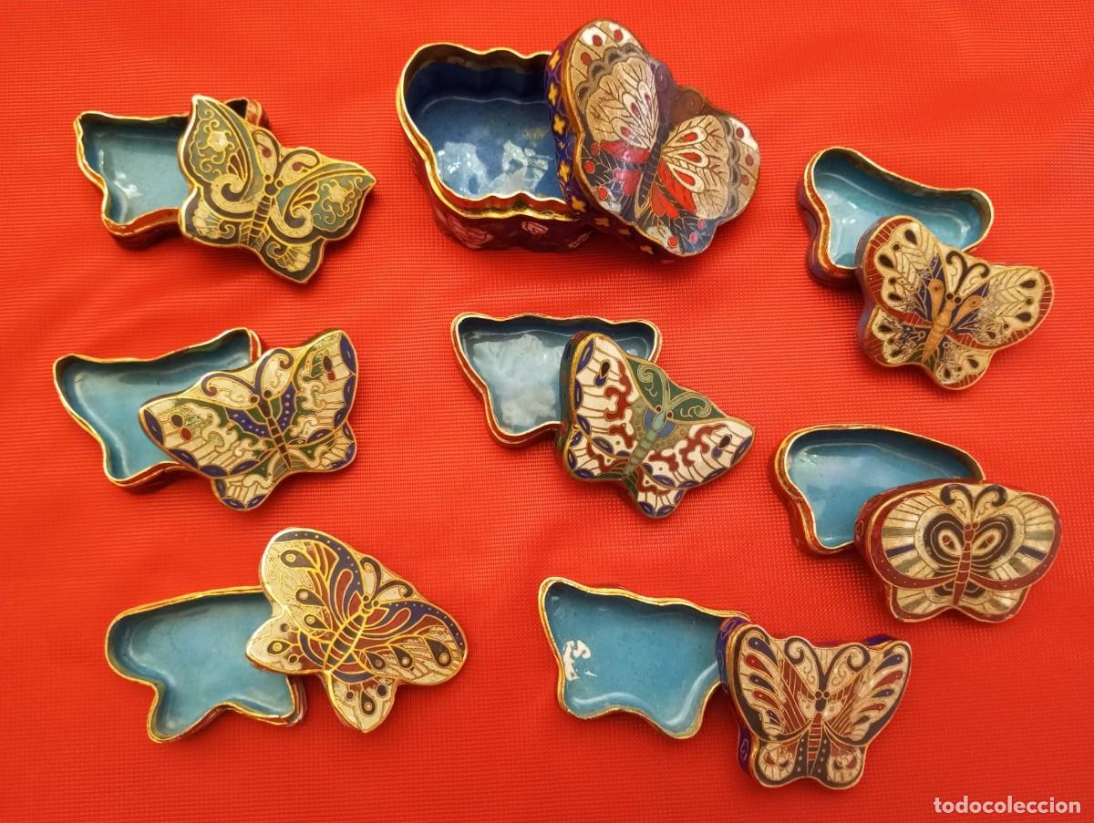Antig&uuml;edades: CLOISONN&Eacute;. LOTE DE 8 CAJAS PASTILLEROS. MARIPOSAS. BRONCE Y ESMALTE.
