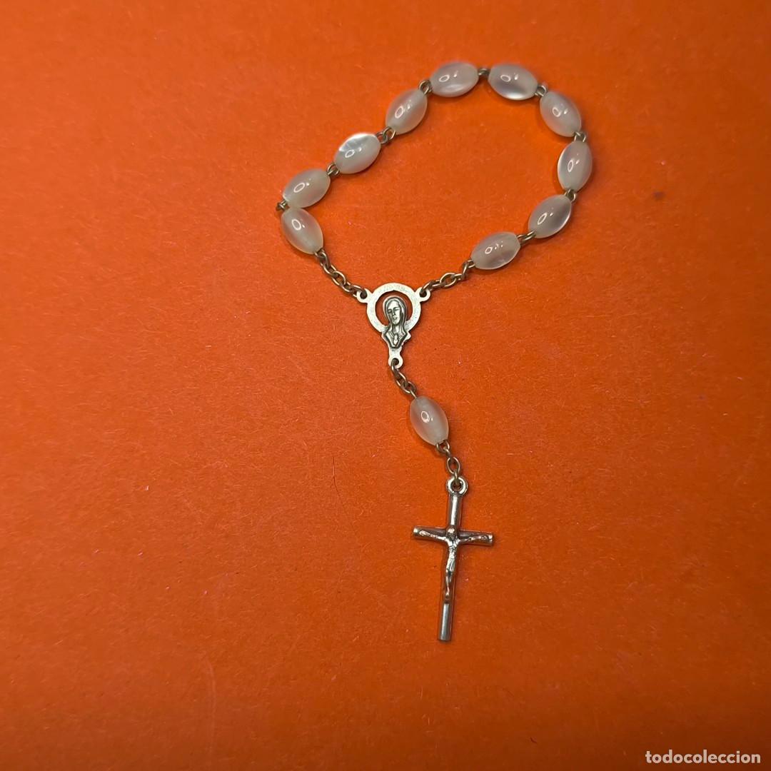 Antig&uuml;edades: 001503COM-Rosario-Denario Plata con cuentas ojo de gato (cara virgen)