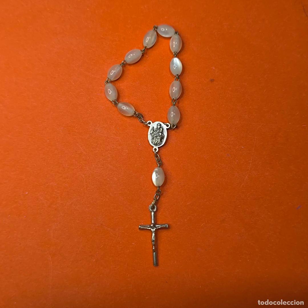 Antig&uuml;edades: 001504COM-Rosario-Denario Plata con cuentas ojo de gato (virgen del pilar)