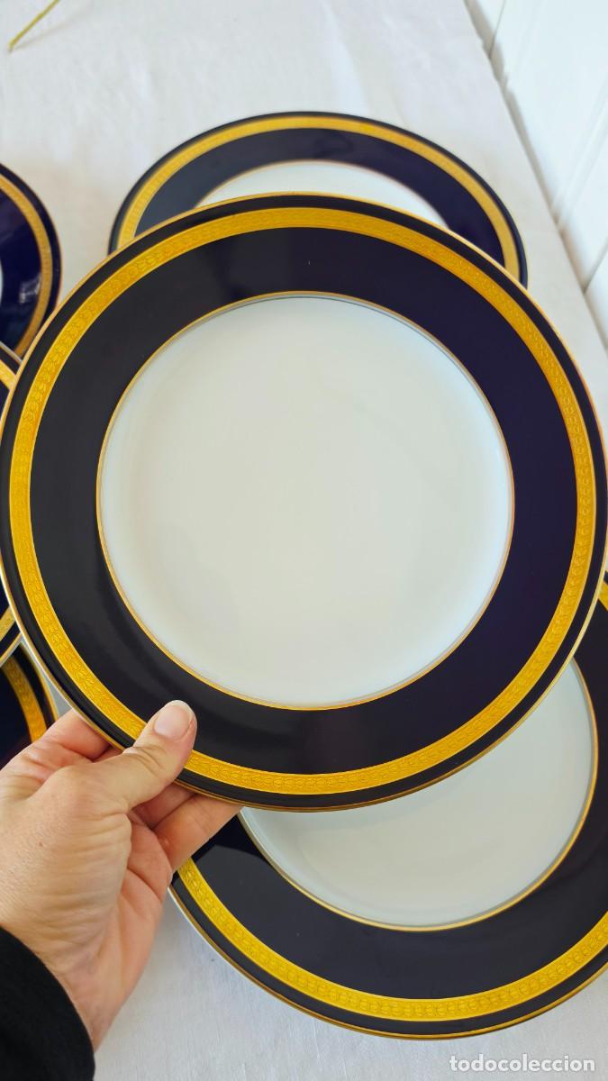 Antiques: Juego de 6 Platos Llanos Rosenthal Classic Rose Porcelana Alemana, Azul Cobalto y Oro Impecables