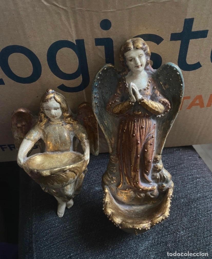 Antig&uuml;edades: Pareja de Benditeras De Angeles Vintage Religiosa
