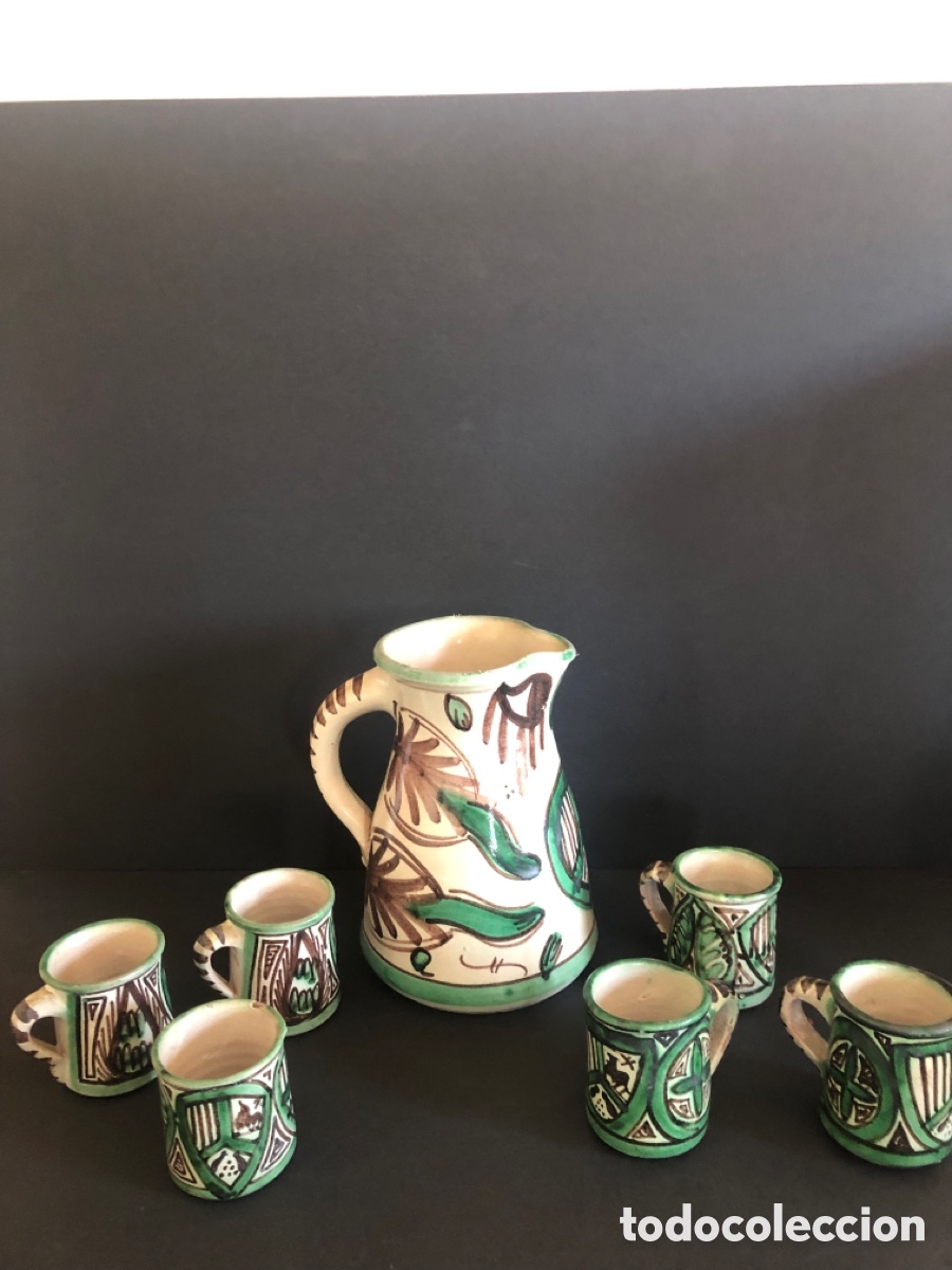 Antiques: Cer&aacute;mica de Teruel juego jarra y vasos