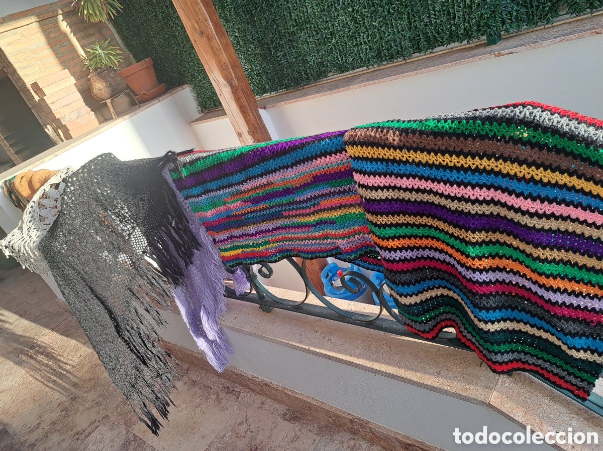 Antig&uuml;edades: Jml Lote fulares tapete poncho tejidos lana varios