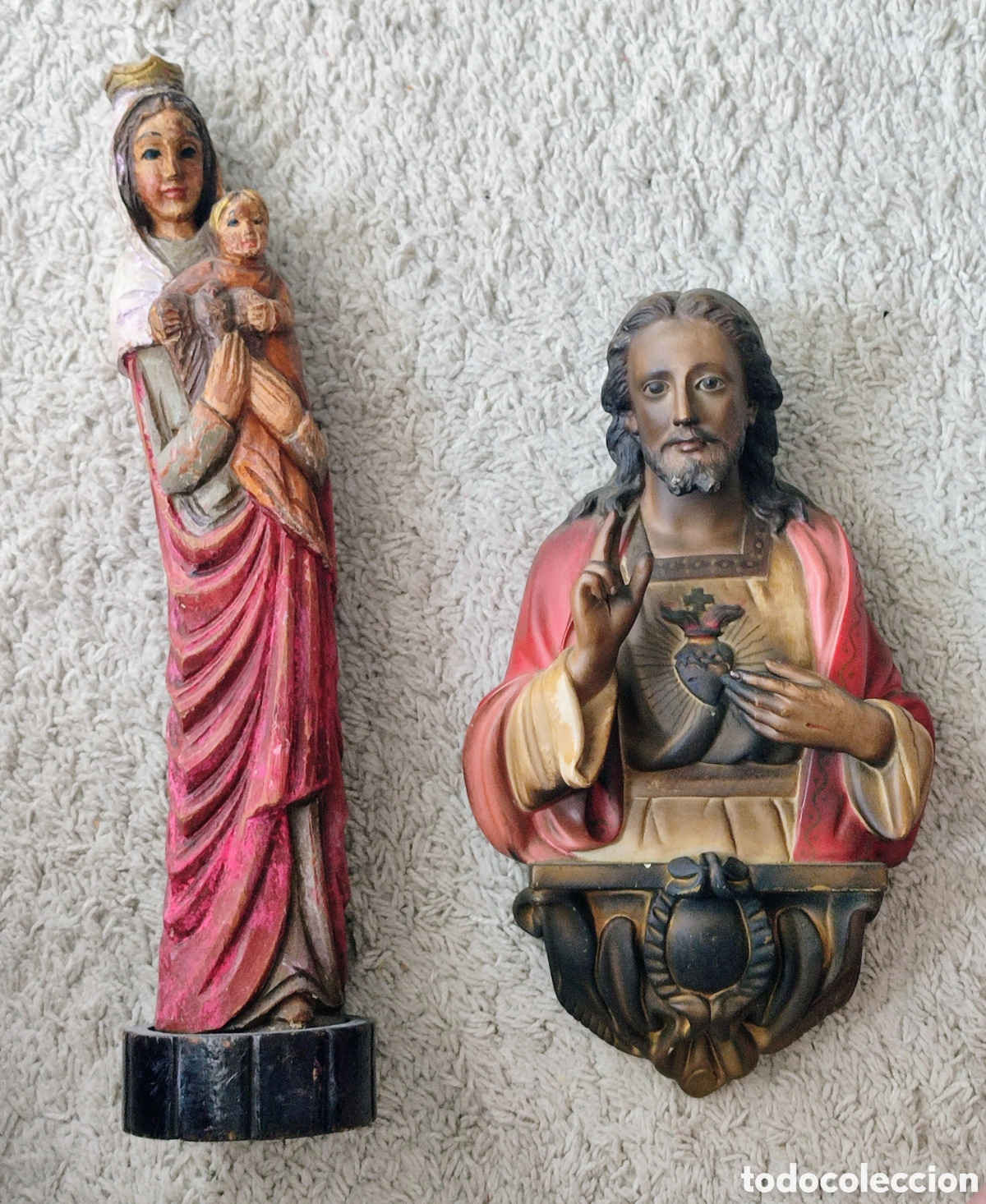 Antig&uuml;edades: Sagrado coraz&oacute;n Arte Modelo Olot y Virgen con ni&ntilde;o
