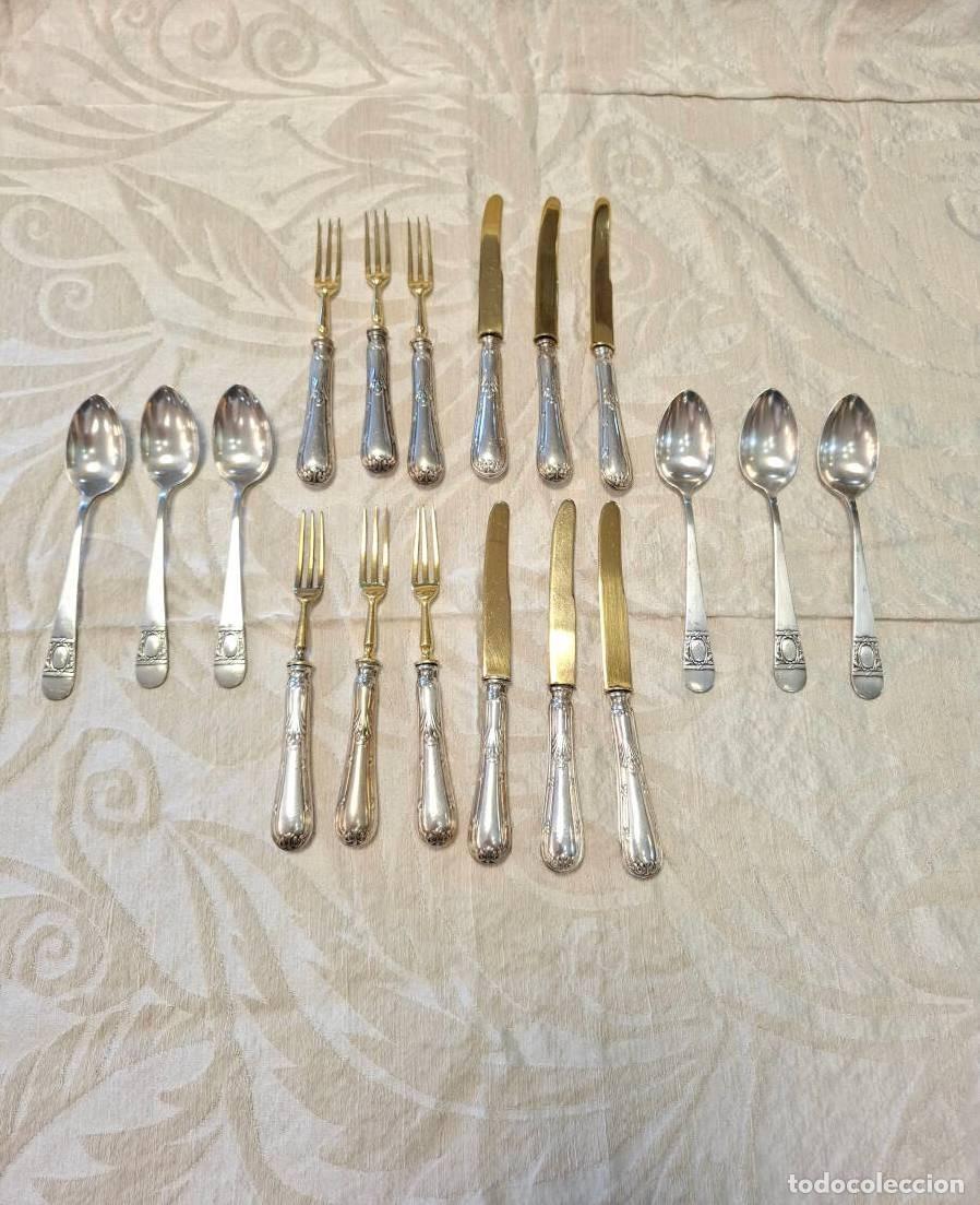 Antig&uuml;edades: Juego antiguo de cubiertos de postre