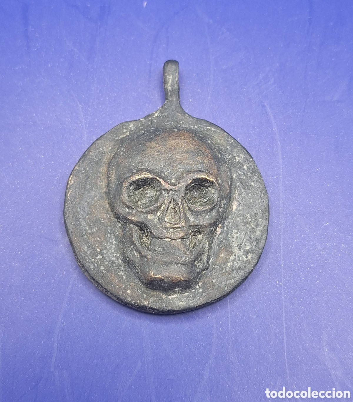 Antig&uuml;edades: Antigua Medalla Religiosa de Bronce Calavera - Muerte - Memento Mori - Siglo XVIII - Muy Rara -
