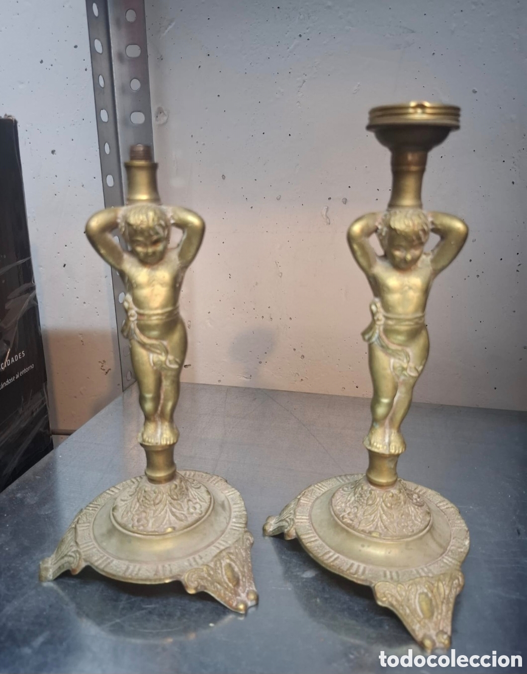 Antig&uuml;edades: L&aacute;mparas bronce querubines