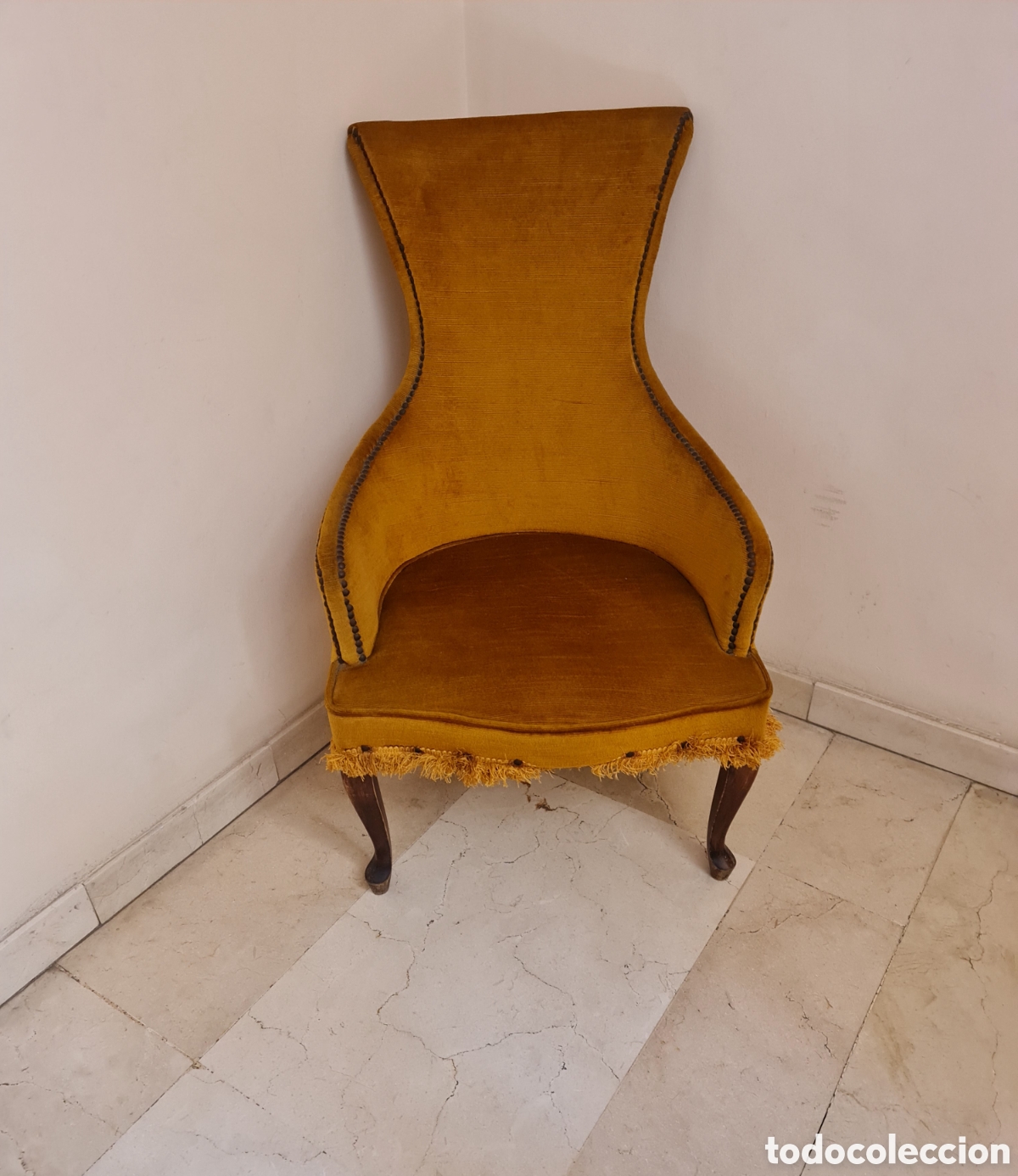 Antig&uuml;edades: S. XIX Exclusivo Sill&oacute;n Antiguo Terciopelo Seda