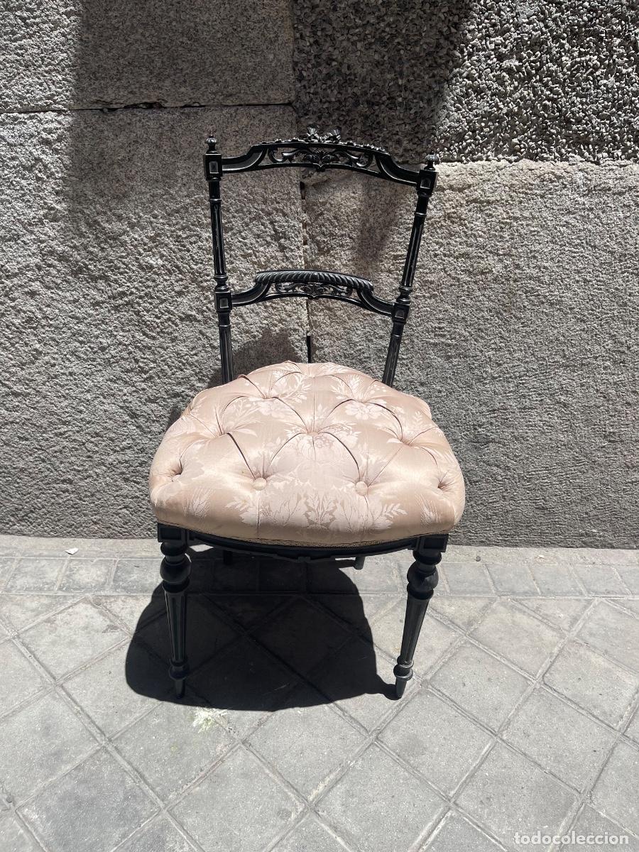 Antig&uuml;edades: SILLA ANTIGUA MADERA EBONIZADA FINALES DEL XIX PPIOS DEL XX SEDA