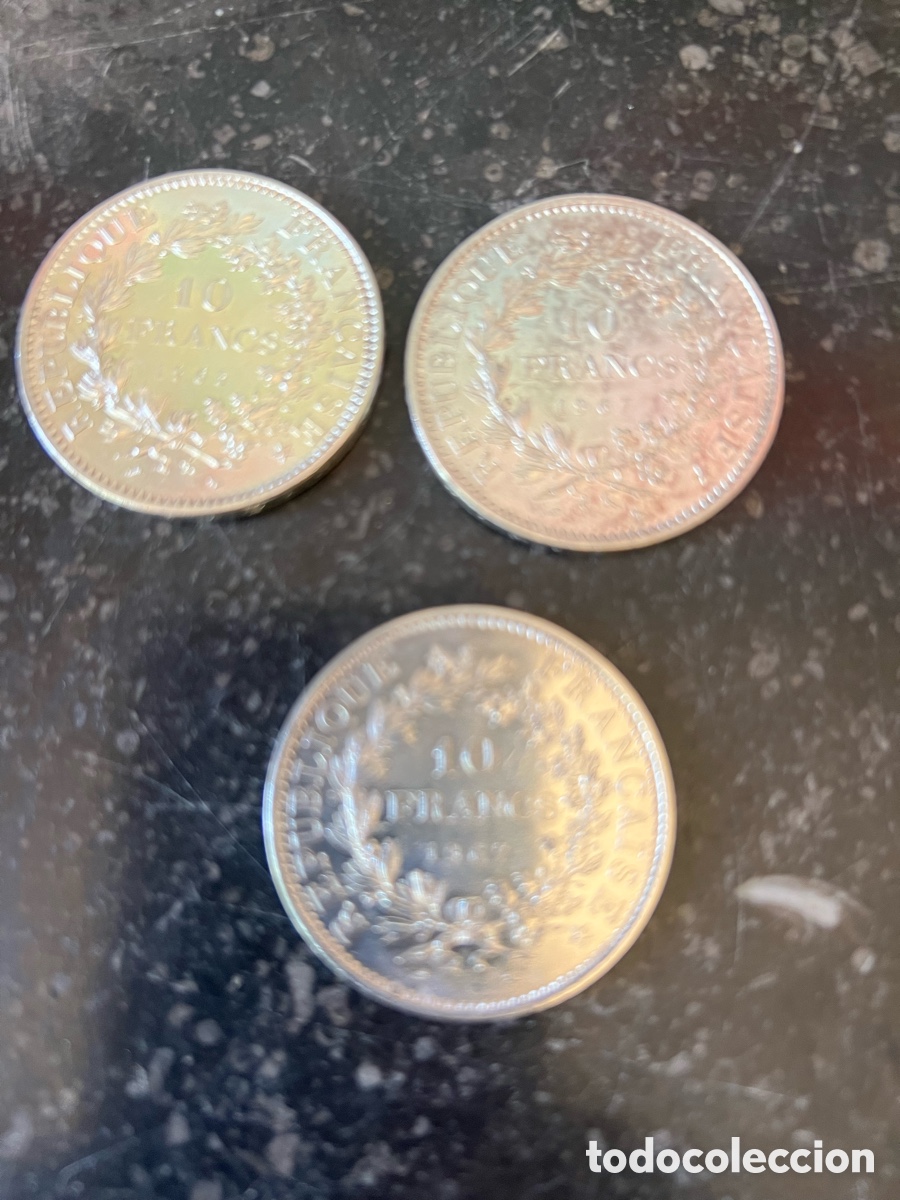 Antig&uuml;edades: Lote 3 monedas 10 francos plata 1965 1967 1967