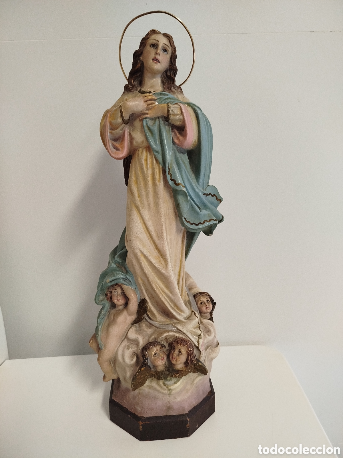 Antig&uuml;edades: Antigua escultura de la Virgen Inmaculada Concepci&oacute;n, estuco con ojos de cristal, de Olot, 1.910