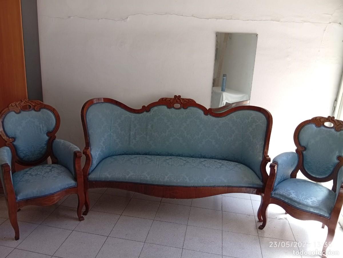 Antig&uuml;edades: Tresillo isabelino siglo XIX