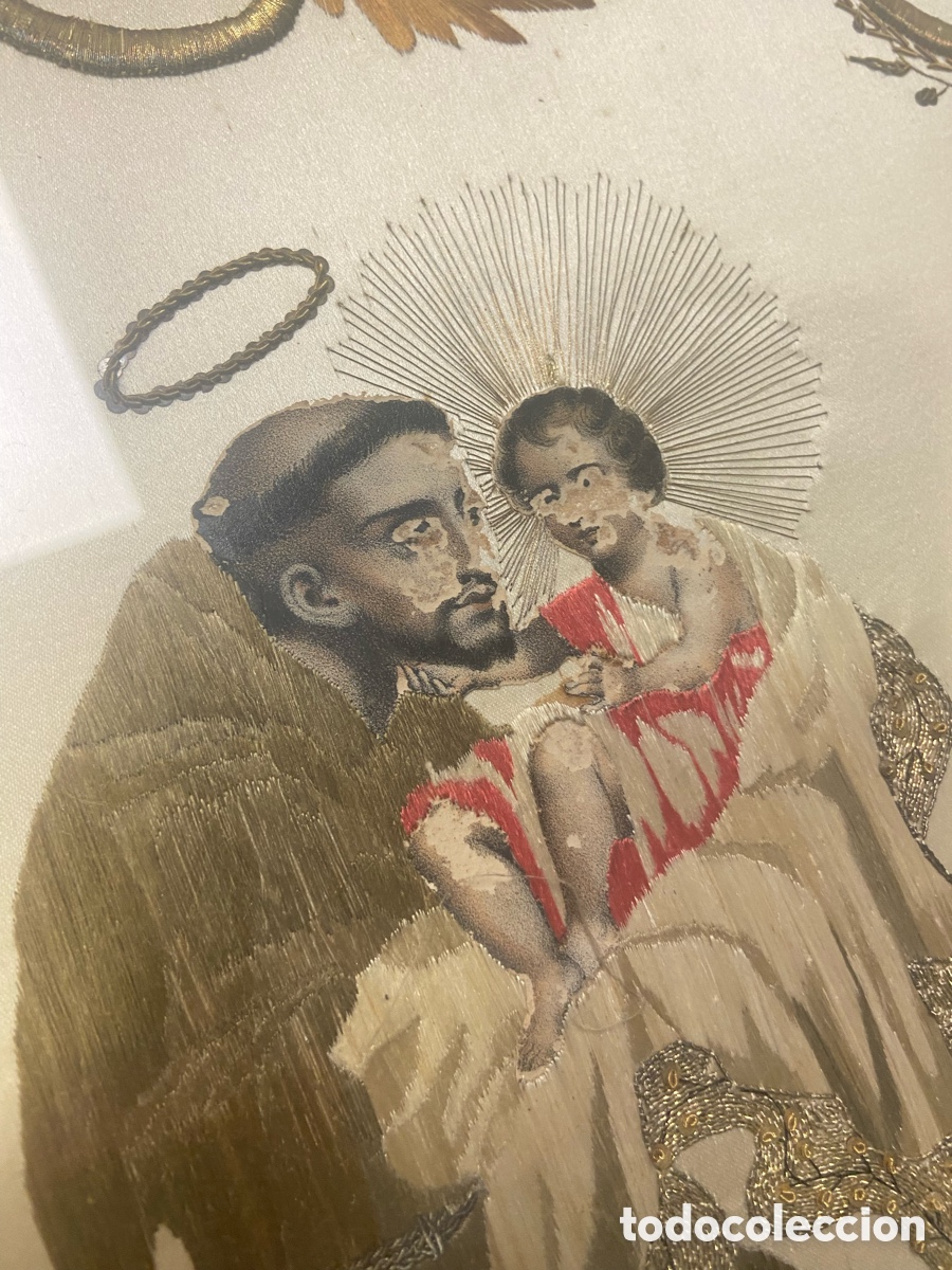 Antig&uuml;edades: Cuadro religioso bordado 1850 - Foto 2