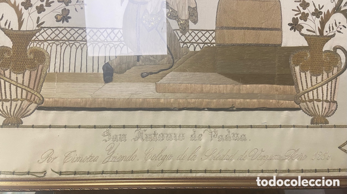 Antig&uuml;edades: Cuadro religioso bordado 1850 - Foto 3