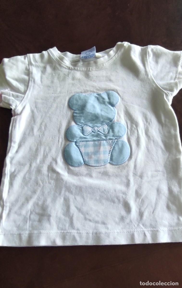 Antig&uuml;edades: CAMISETA MANGA CORTA BEB&Eacute;.TALLA 1 - BLANCO Y AZUL CON APLIQUE DE CUADROS VICHY. - Ideal Reborn