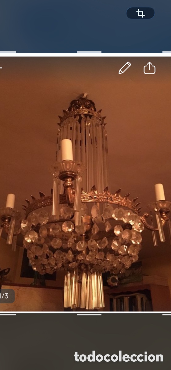 Antig&uuml;edades: Lampara antigua de bronce y cristal - Foto 3