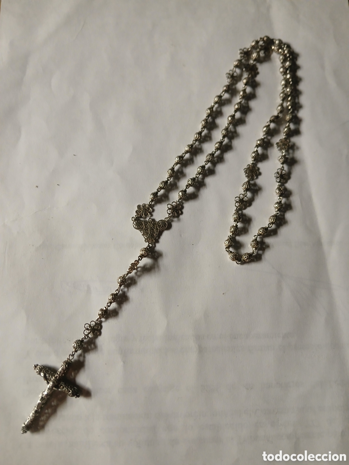 Antiguidades: ROSARIO TIPO FILIGRANA DE PLATA.