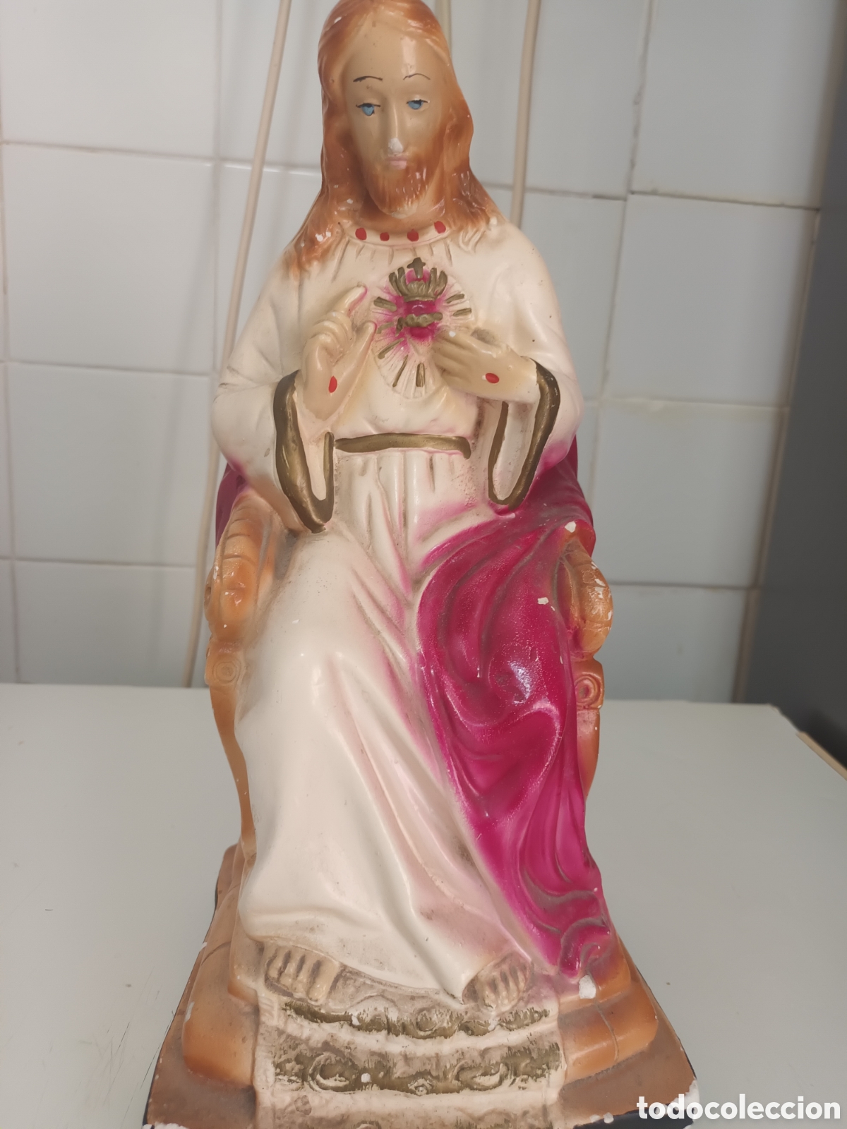 Antig&uuml;edades: ANTIGUA FIGURA DEL SAGRADO CORAZ&Oacute;N DE JES&Uacute;S