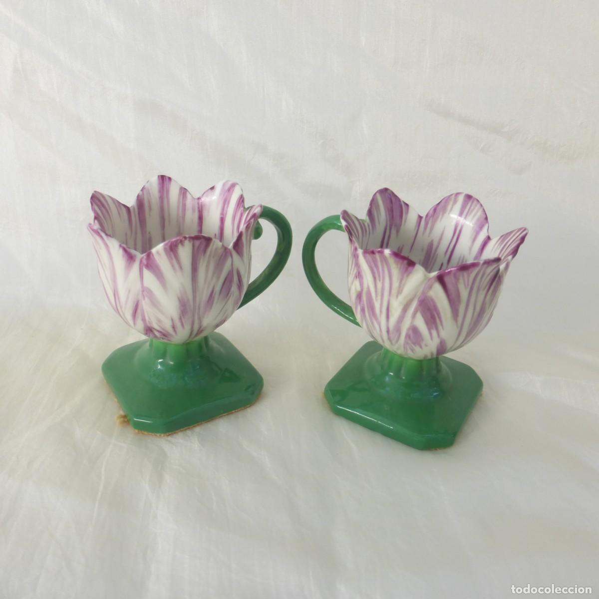 Oggetti Antichi: ANTIGUAS COPAS O TAZAS DE PORCELANA TULIPANES ITALIA PPIO. XX TULIP FOOT CUP PORCELAIN SPODE STYLE