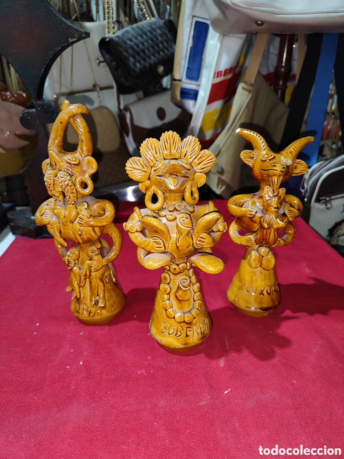 Antig&uuml;edades: Lote 3 figuras pecados capitales Julia Ramalho IRA LUJURIA Y SOBERBIA CON TARAS REVISAR FOTOS ANTES