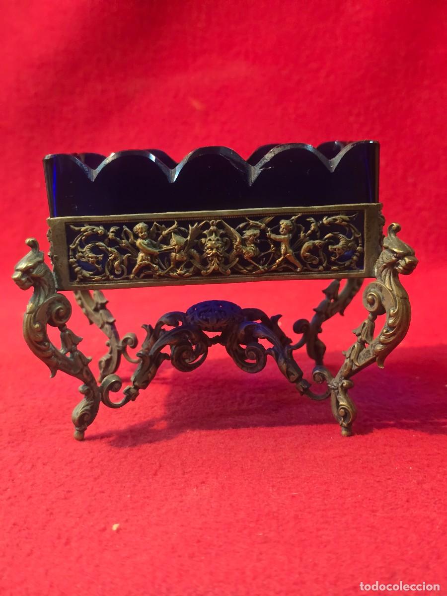 Antig&uuml;edades: ANTIGUO ESPECIERO DE BRONCE Y CRISTAL - Foto 3