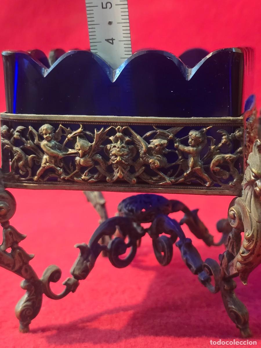 Antig&uuml;edades: ANTIGUO ESPECIERO DE BRONCE Y CRISTAL - Foto 9