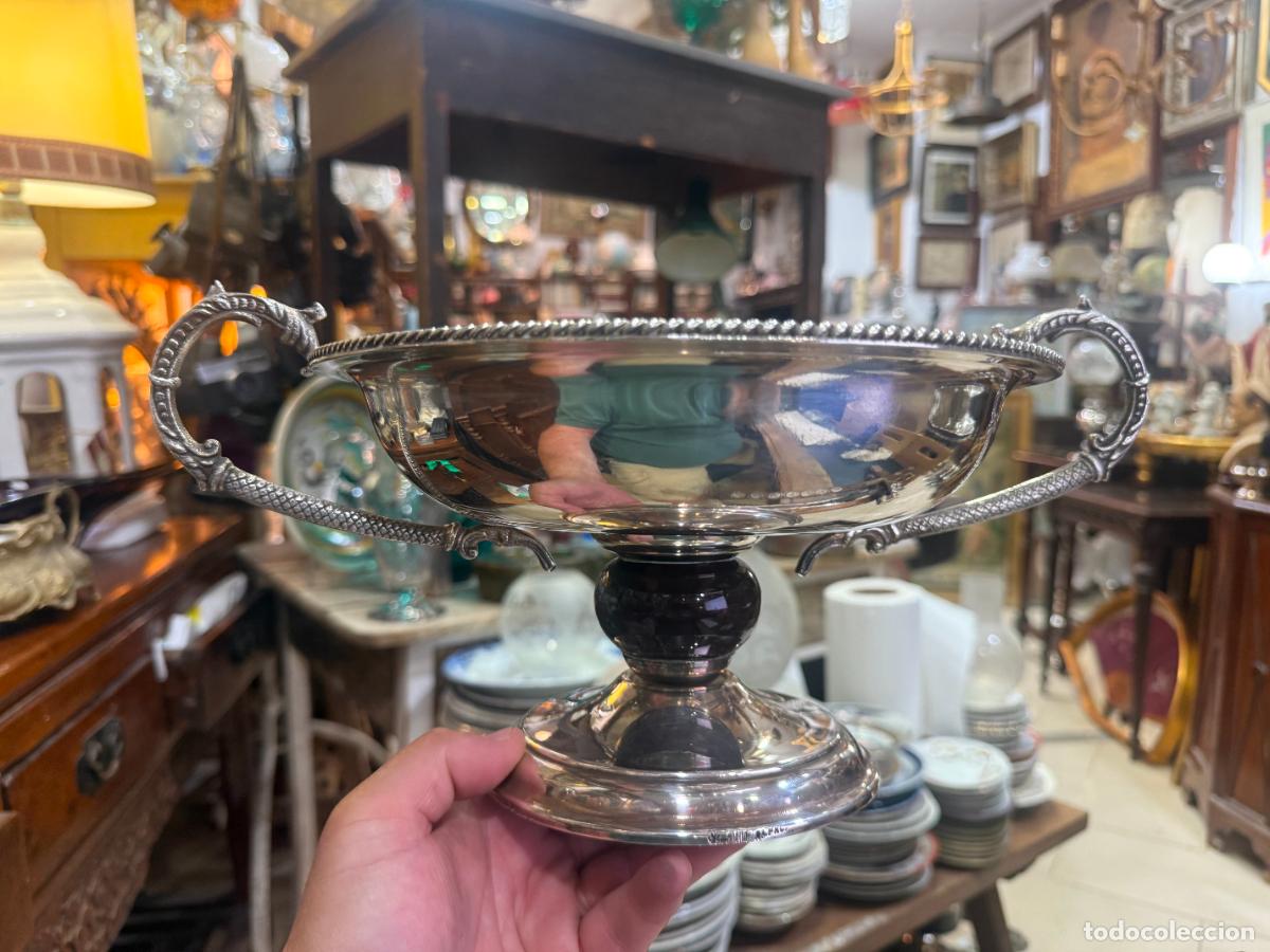 Antig&uuml;edades: COPA CENTRO DE MESA DE ALPACA - MEDIDA TOTAL 35X25X17 CM