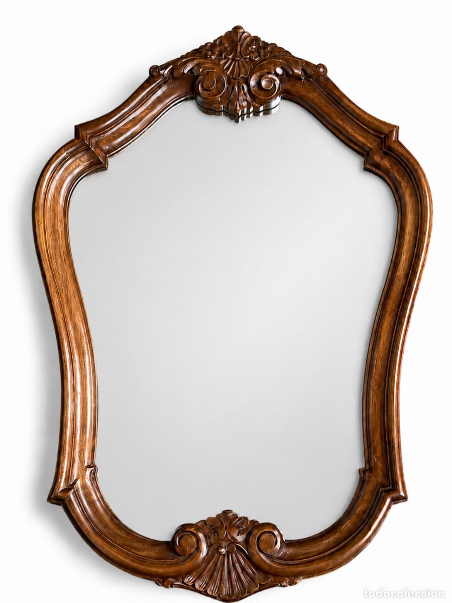 Antig&uuml;edades: Espejo de pared madera tallada estilo Luis XV (revival) c.1950 &ndash; 73&times;52 cm