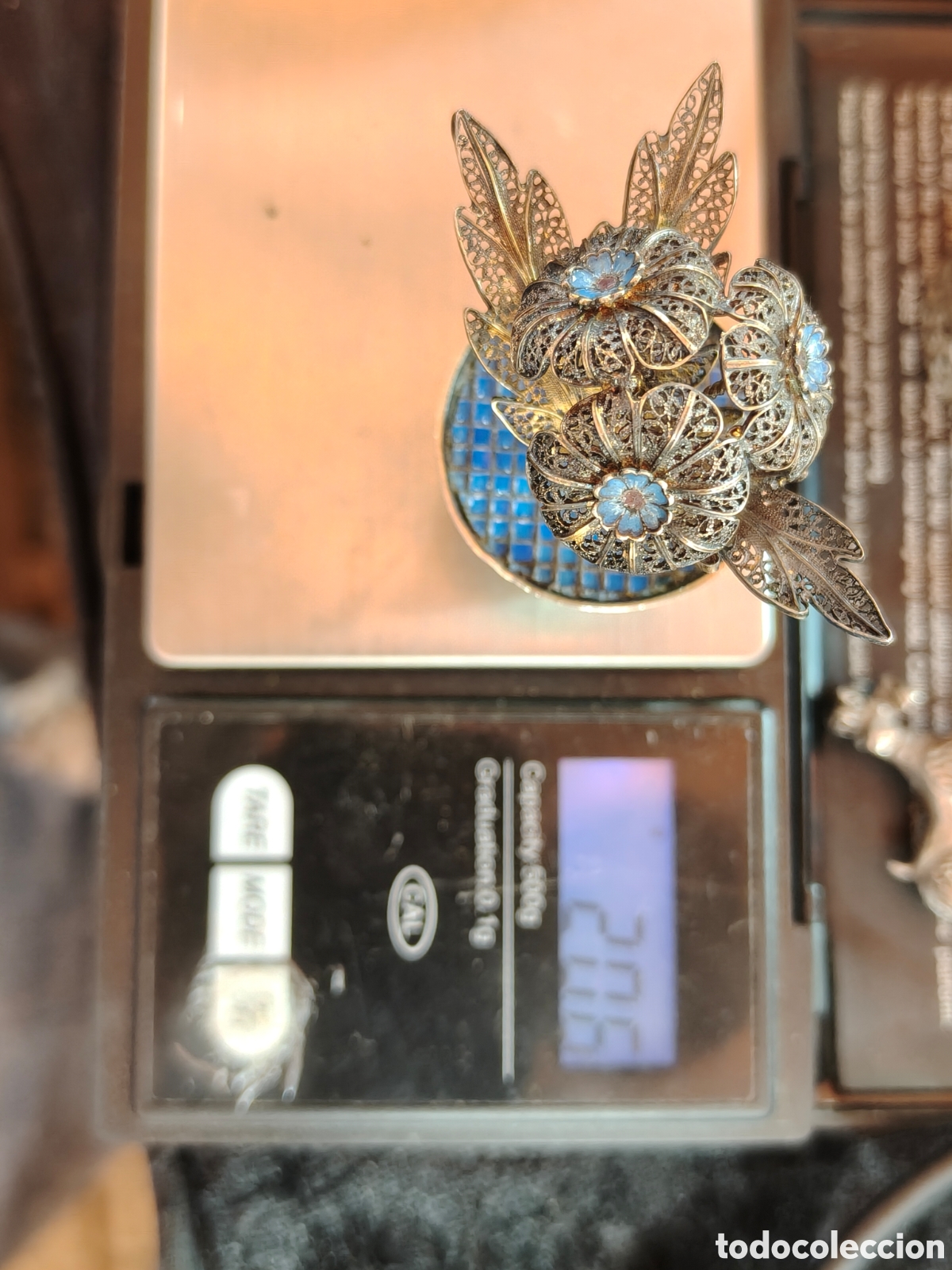 Antig&uuml;edades: Flor planta de plata 925 filigrana Catalana a&ntilde;os 20 lacado una maravilla