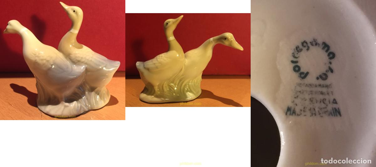 Antig&uuml;edades: FIGURA PAREJA DE CISNES PORCELANA 105 mm ALTO