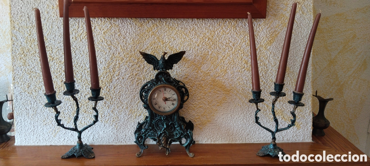 Antig&uuml;edades: Conjunto vintage reloj y candelabros a&ntilde;os 90