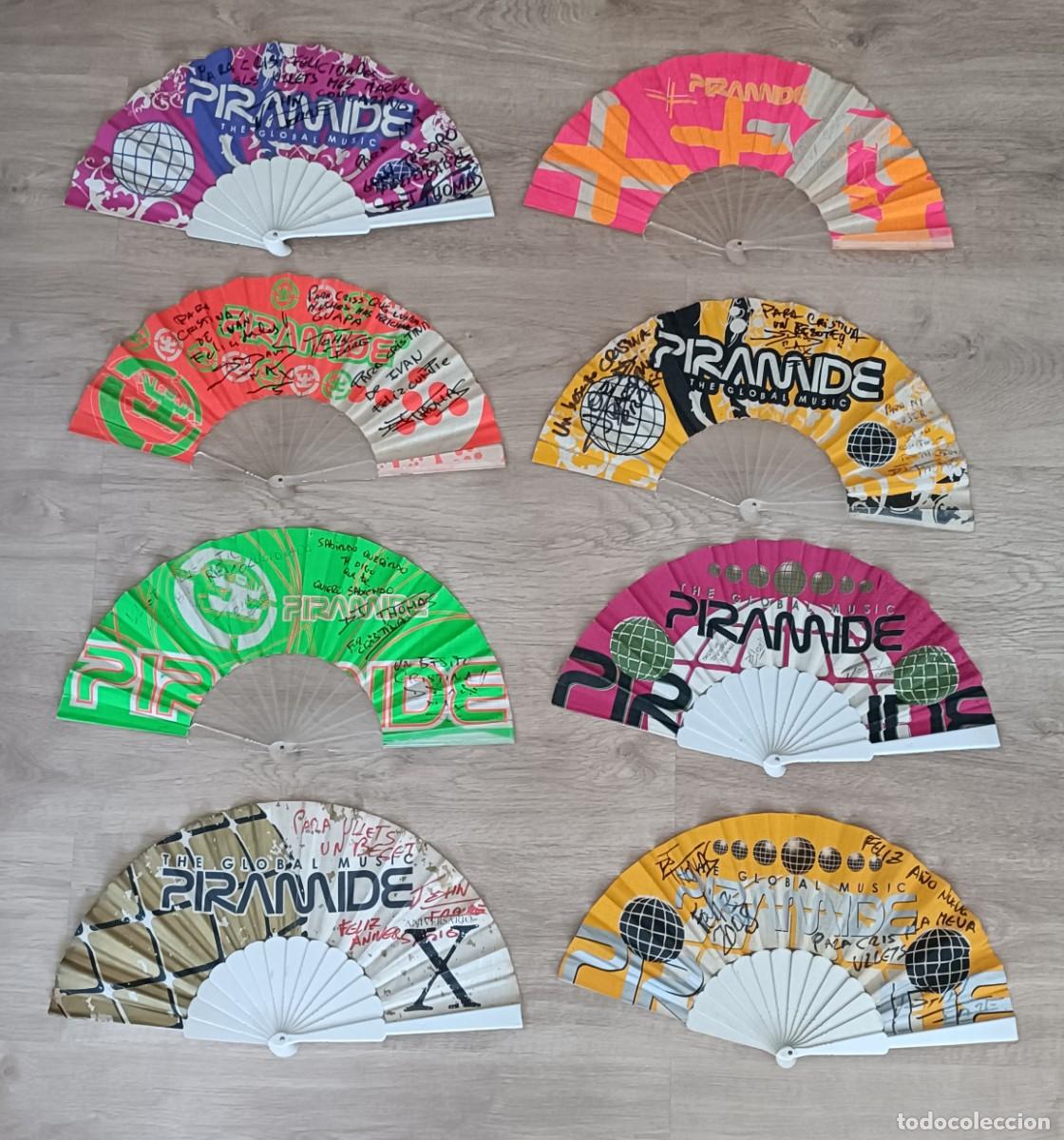 Antig&uuml;edades: Lote x 8 Abanicos Discoteca PIR&Aacute;MIDE, Cabanes, Castell&oacute;n, a&ntilde;os 2000, Firmados