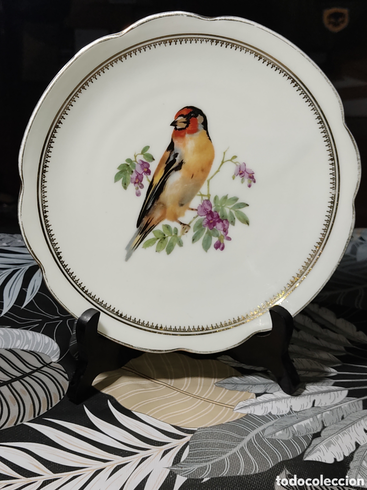 Antig&uuml;edades: Plato de porcelana con Jilguero,color&iacute;n,cardelina.Santa Clara - Vigo
