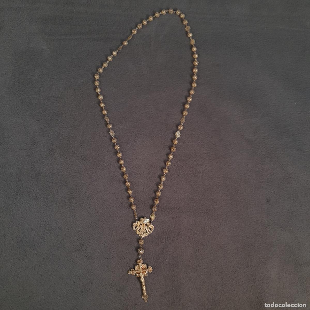 Oggetti Antichi: ROSARIO DE FILIGRANA EN METAL DORADO. SIGLO XIX.