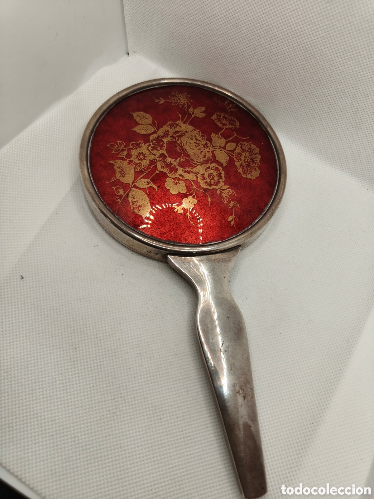 Antig&uuml;edades: Espejo modernista plata 925 con lacado rojo