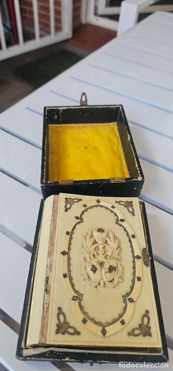 Antig&uuml;edades: Espectacular misal hueso o similar plata siglo XIX caja original