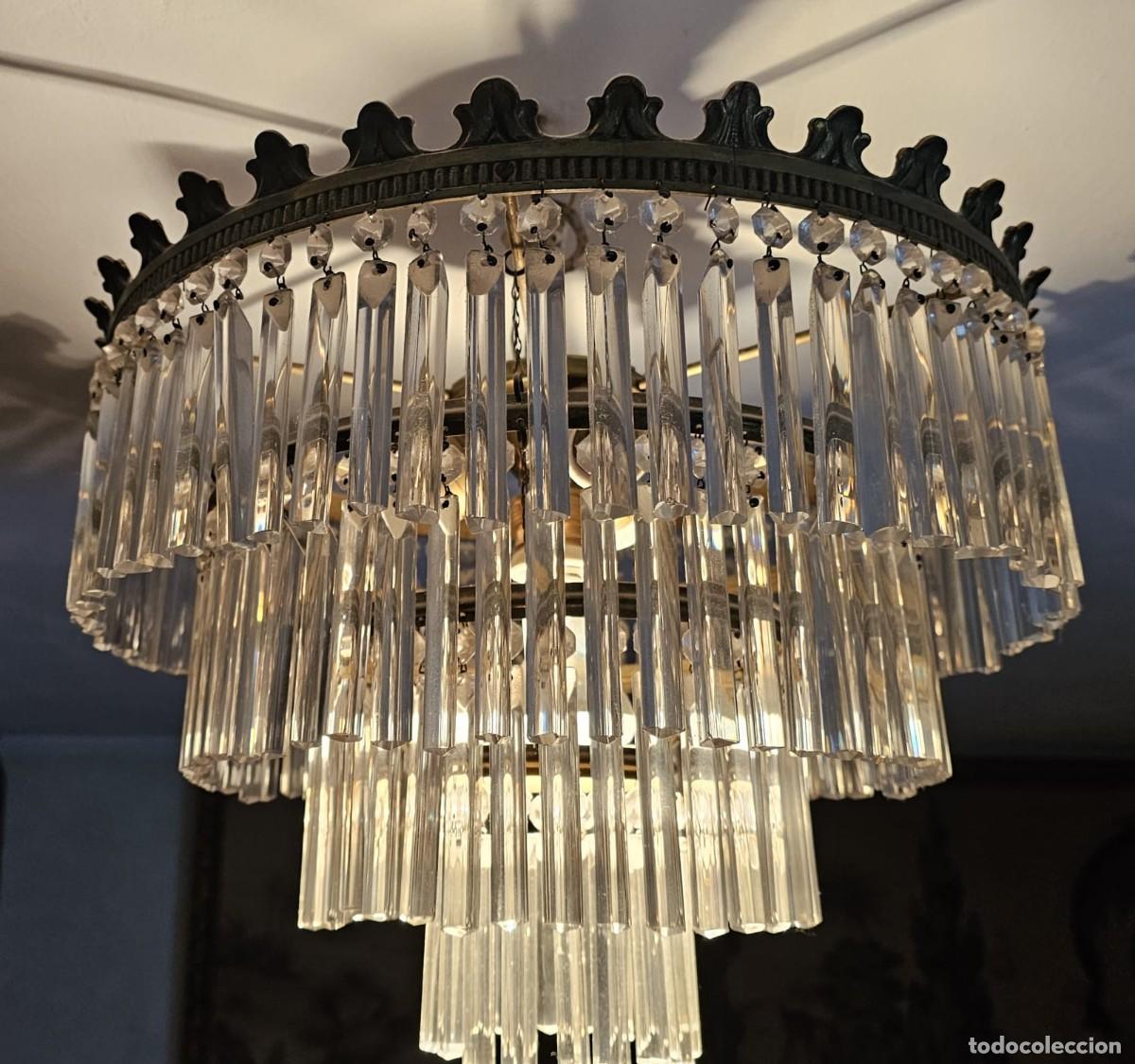Antig&uuml;edades: L&aacute;mpara Vintage de Cristal y Bronce (A&ntilde;os 60/70) - 43 cm