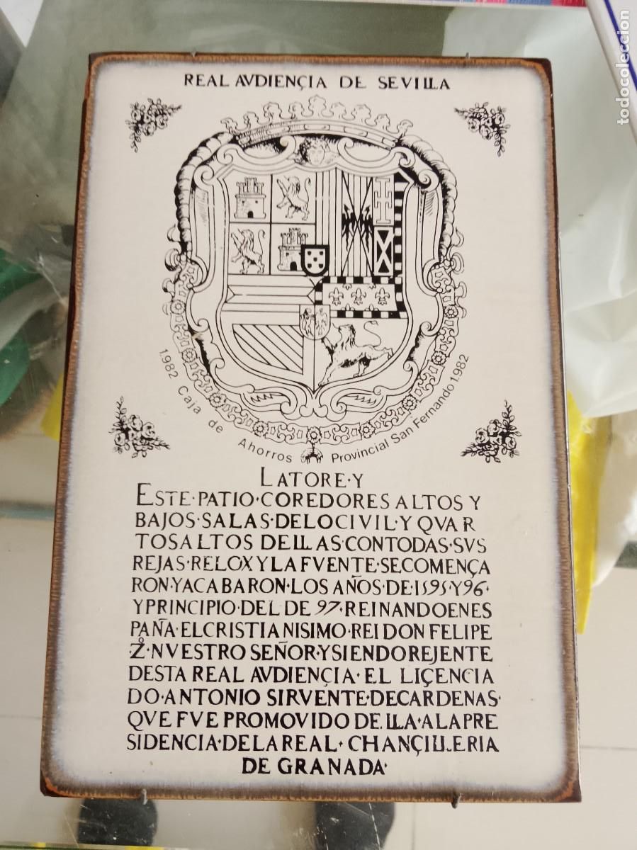 Antig&uuml;edades: Azulejo decorativo: Real Audiencia de Sevilla, 1982 Caja de Ahorros Provincial San Fernando Sevilla