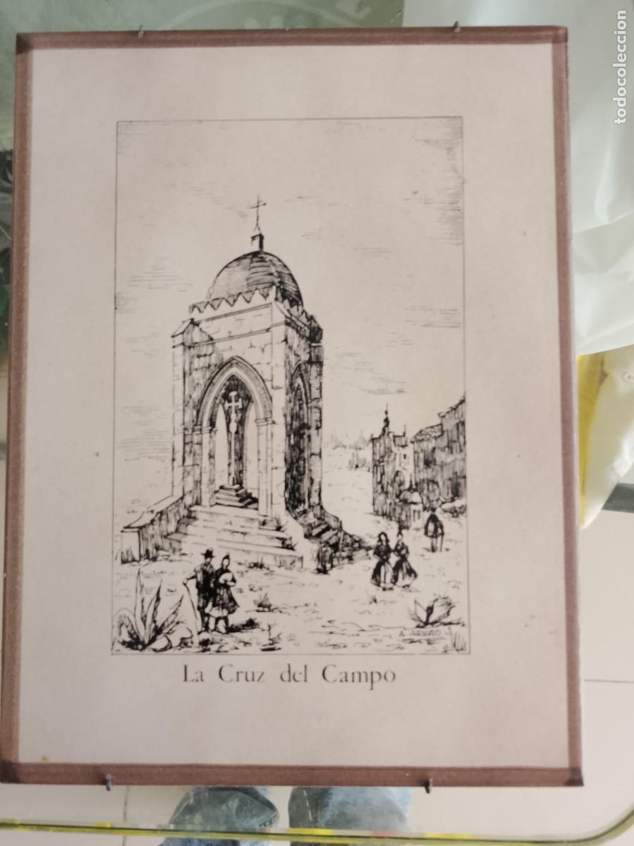 Antig&uuml;edades: azulejo cer&aacute;mico con la ilustraci&oacute;n de La Cruz del Campo, un emblem&aacute;tico humilladero medieval