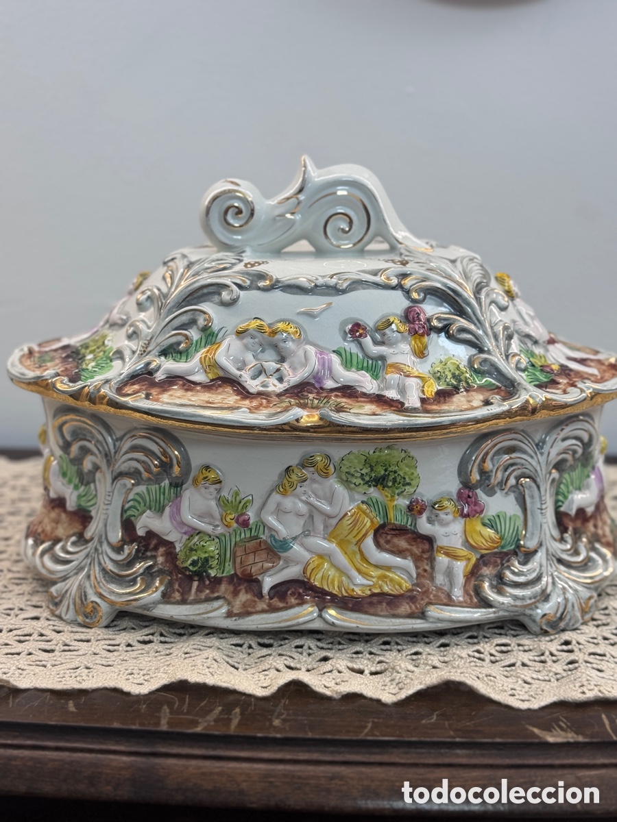 Antig&uuml;edades: Bombonera joyero Capodimonte Alcoba&ccedil;a Portugal ERA 2704 querubines vintage