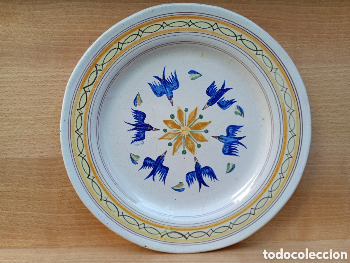 Antig&uuml;edades: Plato antiguo siglo xix p&aacute;jaros pardalot nevers