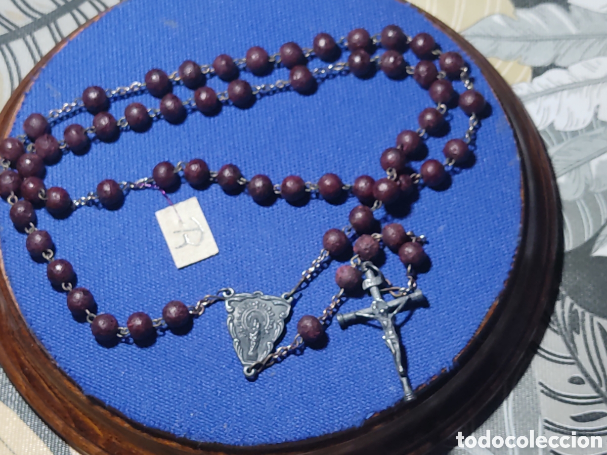 Antig&uuml;edades: Antiguo rosario de plata y cer&aacute;mica de la virgen del Pilar.Finales siglo XIX Principios del XX.*3*
